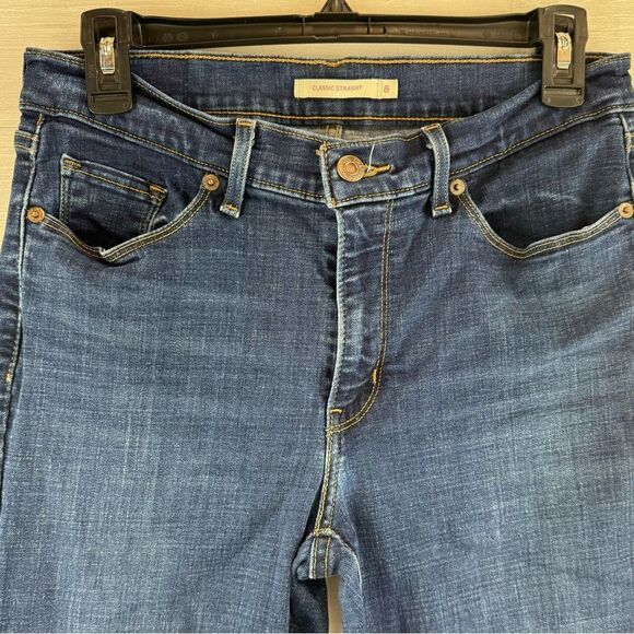 Levi’s Classic Straight Dark Wash High Rise Cotton Blend Jeans - Picture 3 of 5